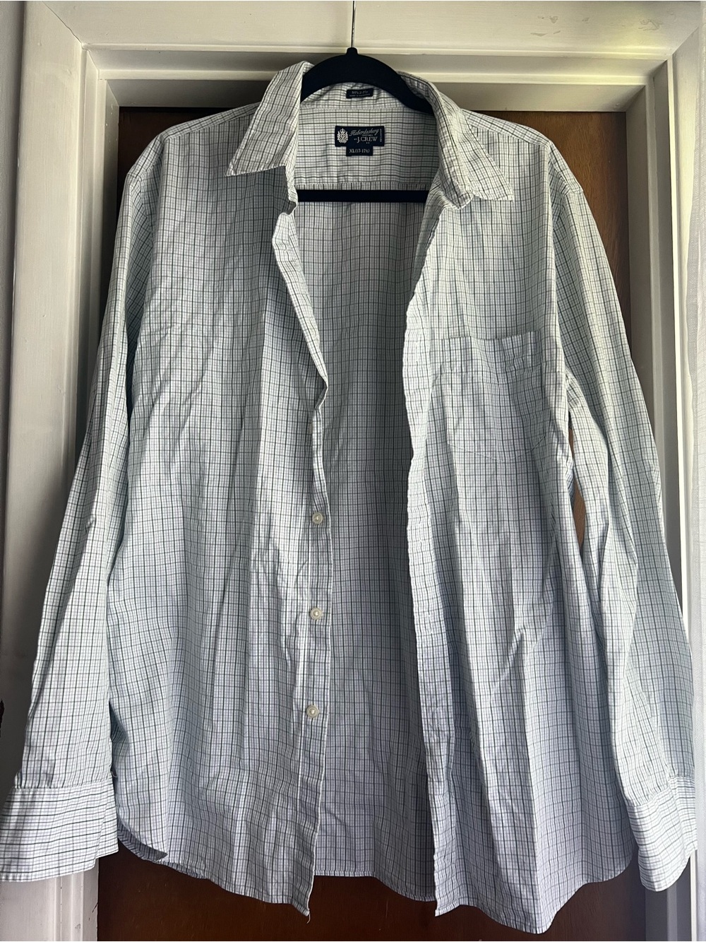 J. Crew Men’s White Shirt with Blue Grid Check